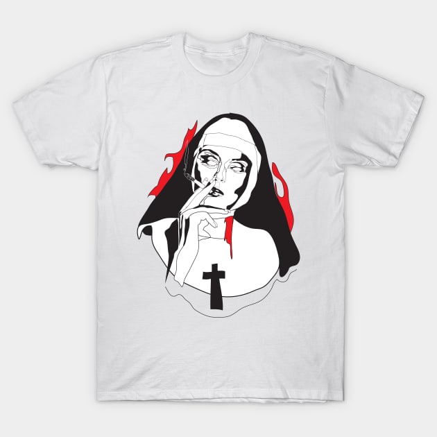Smoking Nun - Break the Habit T-Shirt by LizzyM